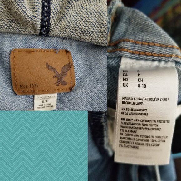 American Eagle Button Front Denim Vest Hoodie - Picture 5 of 5